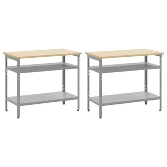 Werkbankset met plank 2 pcs Beige en Grijs 200 x 55 x 85 cm 3