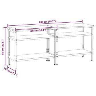 Werkbankset met plank 2 pcs Beige en Grijs 200 x 55 x 85 cm 9