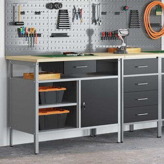 Werkbank met lade met plank Zwart en Grijs 100 x 55 x 85 cm 1