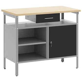 Werkbank met lade met plank Zwart en Grijs 100 x 55 x 85 cm 2