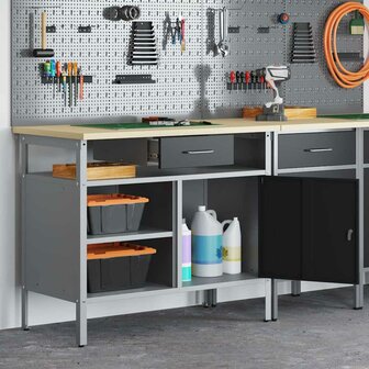 Werkbank met lade met plank Zwart en Grijs 100 x 55 x 85 cm 4