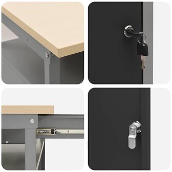 Werkbank met lade met plank Zwart en Grijs 100 x 55 x 85 cm 9