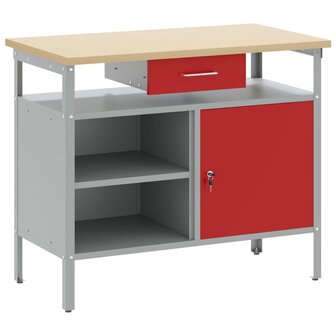 Werkbank met lade met plank Rood en Grijs 100 x 55 x 85 cm 2