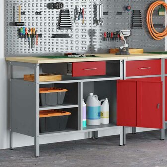 Werkbank met lade met plank Rood en Grijs 100 x 55 x 85 cm 4