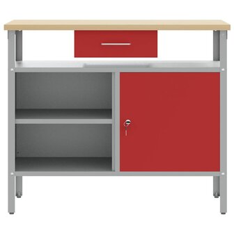 Werkbank met lade met plank Rood en Grijs 100 x 55 x 85 cm 6