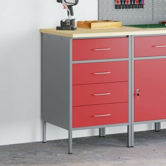 Werkbank Rood en Grijs 50 x 55 x 85 cm Engineered hout en staal 3
