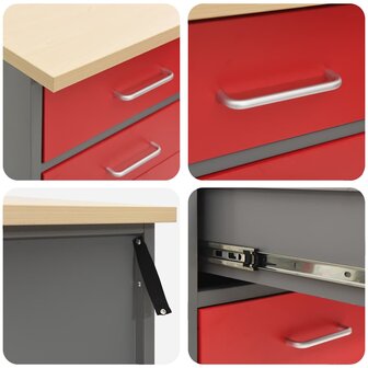 Werkbank Rood en Grijs 50 x 55 x 85 cm Engineered hout en staal 8