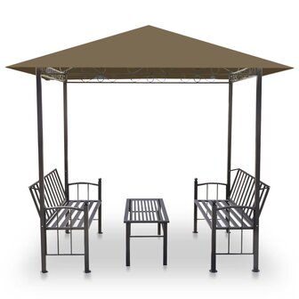 Tuinpaviljoen met tafel en bankjes 180 g/m&sup2; 2,5x1,5x2,4 m taupe	 3