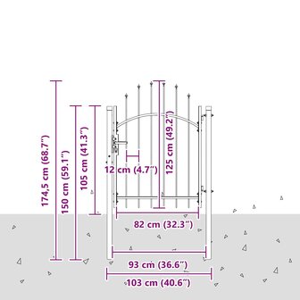 Tuinpoort met slot Grijs 125 x 100 cm Staal 7