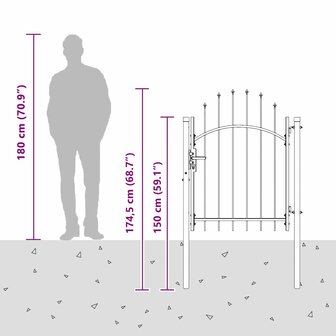 Tuinpoort met slot Grijs 125 x 100 cm Staal 8