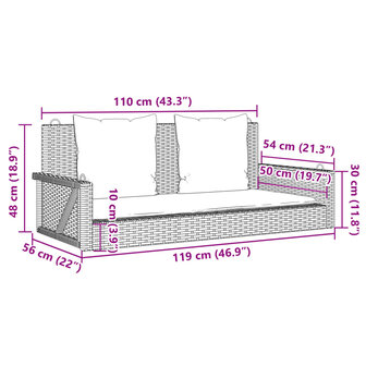 Schommelbank met kussens zwart 119x56x48 cm poly rattan 9