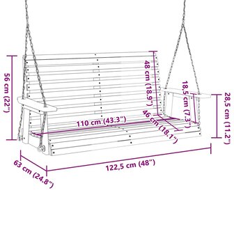 Tuinschommelbank met metalen kettingen massief vurenhout bruin 8
