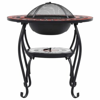 Vuurtafel moza&iuml;ek 68 cm keramiek terracottakleurig en wit 4