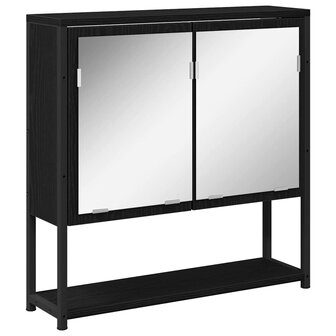 Spiegelkast met plank Zwart Eiken 60 x 16 x 60 cm Bewerkt hout 2