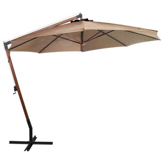 Zweefparasol met paal 3,5x2,9 m massief vurenhout taupe 2