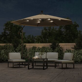 Zweefparasol met LED-verlichting stalen paal 300 cm taupe 2
