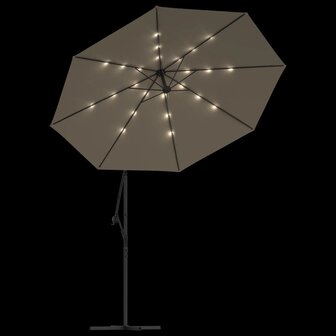 Zweefparasol met LED-verlichting stalen paal 300 cm taupe 5