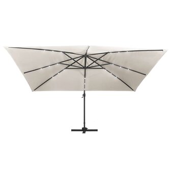 Zweefparasol met LED en aluminium paal 400x300 cm zandkleurig 4