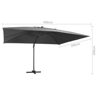 Zweefparasol met LED en aluminium paal 400x300 cm antraciet 9