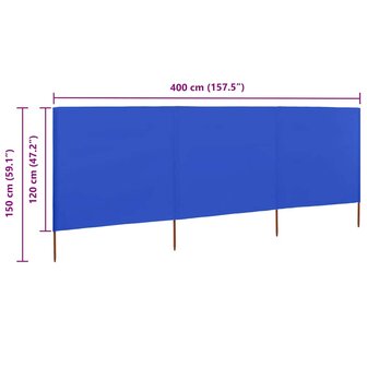 Windscherm 3-panelen 400x120 cm stof azuurblauw 6