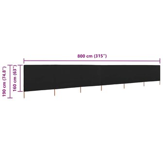 Windscherm 6-panelen 800x160 cm stof zwart 6