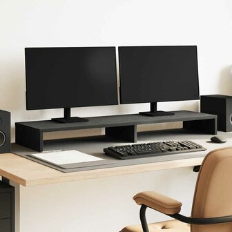 Monitorstandaard Zwart Eiken 100x27x10 cm Bewerkt Hout 1