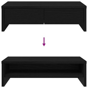 Monitorstandaard met lades, zwart eiken, 50x27x15 cm, bewerkt hout 9
