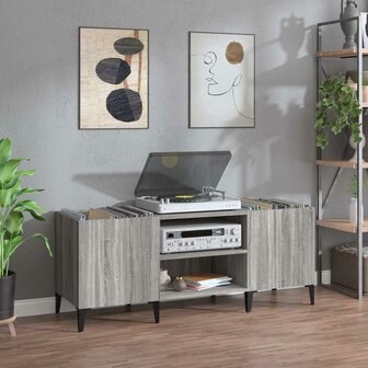 Platenkast 121x38x48 cm bewerkt hout grijs sonoma eikenkleurig 1