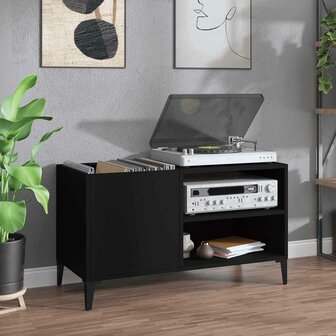 Platenkast 84,5x38x48 cm bewerkt hout zwart 1