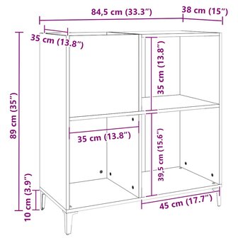 Platenkast 84,5x38x89 cm bewerkt hout betongrijs 9