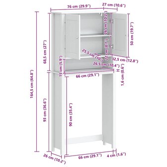 Wasmachinekast BERG 76x27x164,5 cm massief hout wit 8
