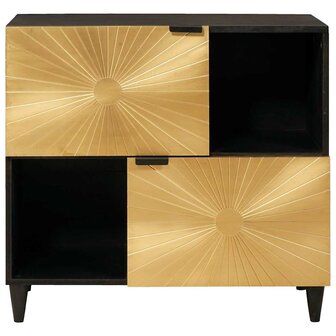 Bijzetkast Zwart en Goud 80 x 33,5 x 75 cm Massief Mango Hout 3