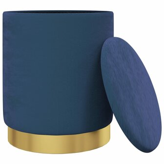 Hocker met opbergruimte rond fluweel 31 x 37 cm blauw 3
