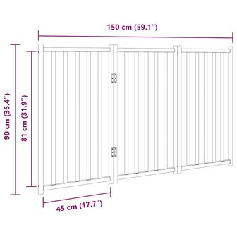 Hondenhek opvouwbaar 3 panelen 150 cm massief vurenhout 9