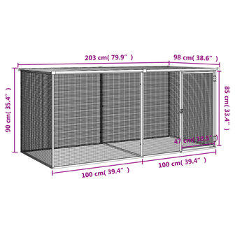 Kippenhok met dak antraciet 203x98x90 cm gegalvaniseerd staal 8