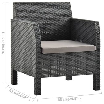 Tuinstoel met kussen antraciet 63x65x76 cm PP rattan 6