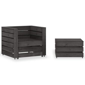 2-delige Loungeset pallet ge&iuml;mpregneerd grenenhout grijs 1