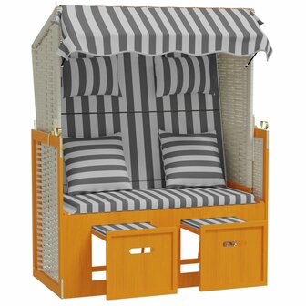 Strandstoel met kussens poly rattan en hout wit en grijs 4