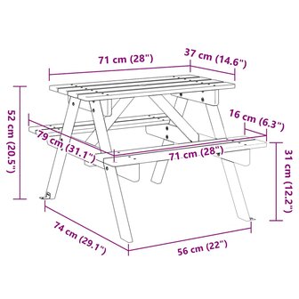 Picknicktafel voor 4 kinderen met parasolgat massief vurenhout 8