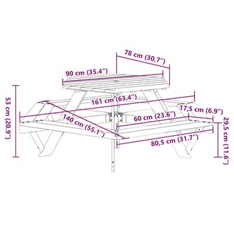Picknicktafel voor 6 kinderen met banken zeshoekig vurenhout 8