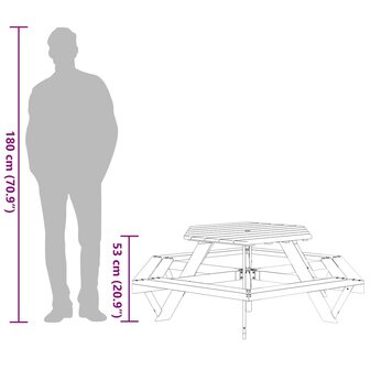 Picknicktafel voor 6 kinderen met banken zeshoekig vurenhout 9