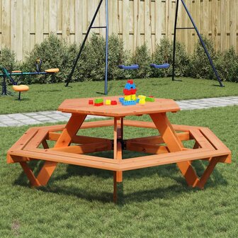 Picknicktafel voor 6 kinderen met banken zeshoekig vurenhout 1