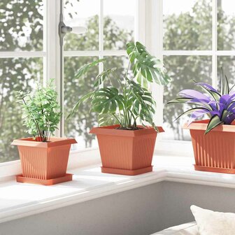 Vierkante Bloempot 6 pcs Baksteenrood 20 x 20 x 16 cm Kunststof 4