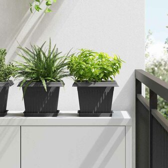 Vierkante Bloempot 6 pcs Zwart 23 x 23 x 17,5 cm Kunststof 1