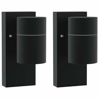 Buiten Wandlamp 2 pcs Zwart 6,5 x 10,5 x 16 cm RVS en Glas 2