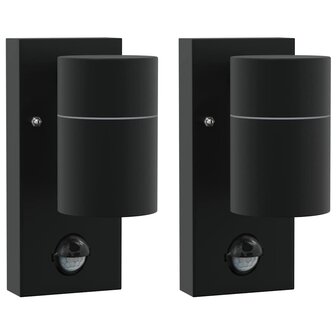 Buiten Wandlamp 2 pcs Zwart 6,5 x 10,5 x 16 cm RVS en Glas 2