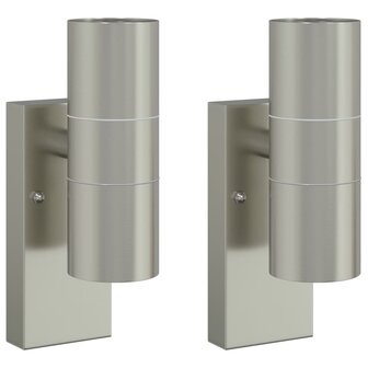 Buiten Wandlamp 2 pcs Zilver 7 x 10 x 22 cm RVS en Glas 2