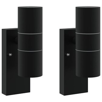 Buiten Wandlamp 2 pcs Zwart 7 x 10 x 22 cm RVS en Glas 2