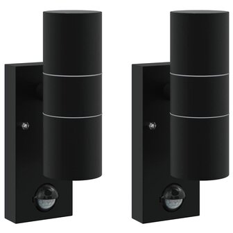 Buiten Wandlamp 2 pcs Zwart 7 x 10 x 22 cm RVS en Glas 2