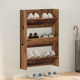 Schoenenkast met plank Oudhout 60 x 18 x 90 cm Bewerkt hout 1
